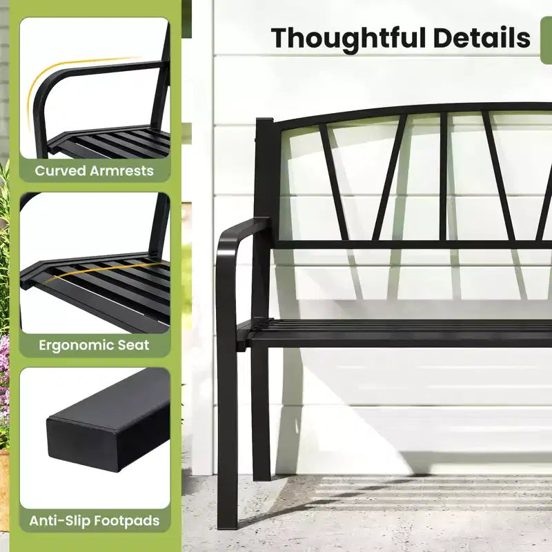 Banc de jardin Costway 50,5" en métal avec accoudoirs incurvés et dossier minimaliste