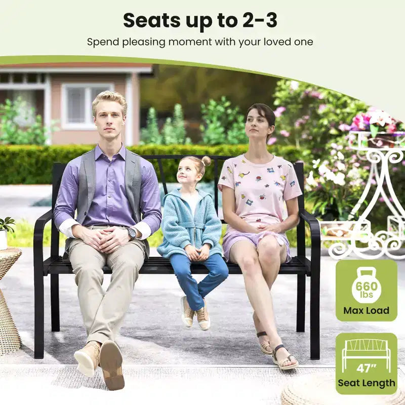 Banc de jardin Costway 50,5" en métal avec accoudoirs incurvés et dossier minimaliste