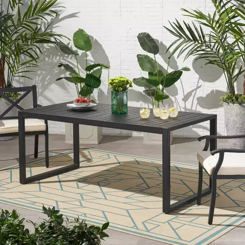 Table à manger d'extérieur en aluminium, noire