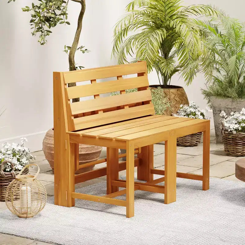 Banc de jardin Costway 3-en-1 en bois d'acacia avec assise à lattes