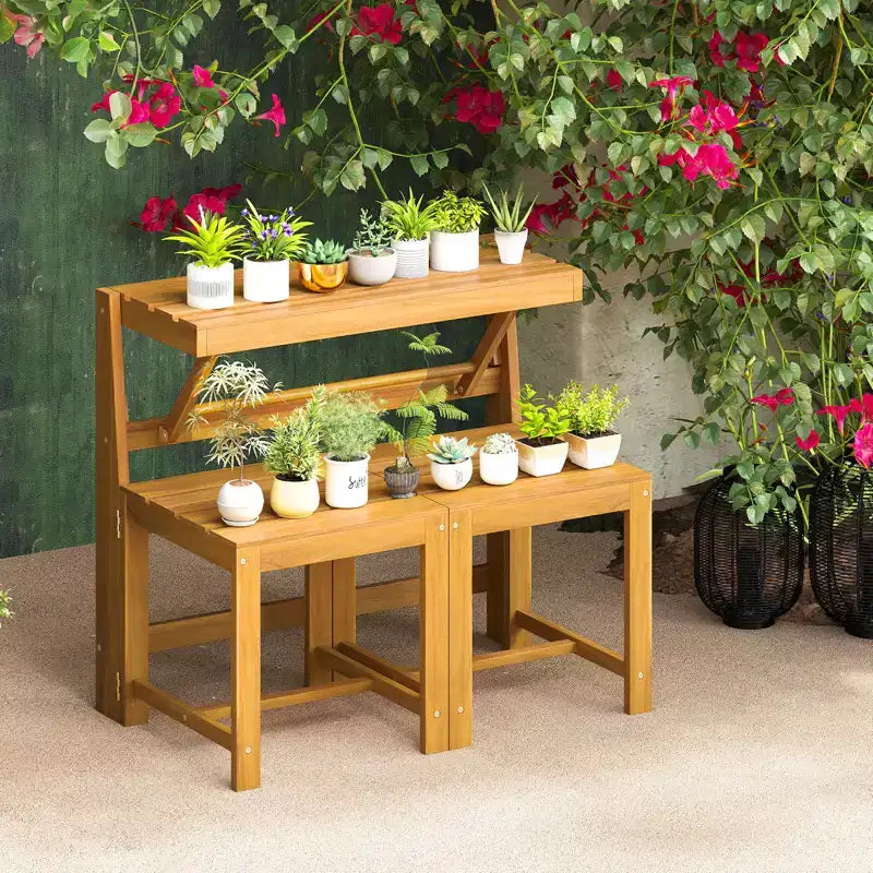 Banc de jardin Costway 3-en-1 en bois d'acacia avec assise à lattes