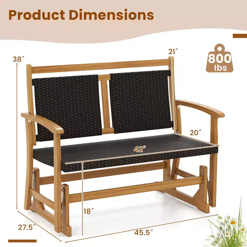 Banc/balancelle de jardin Costway en rotin pour 2 personnes avec cadre en bois d'acacia