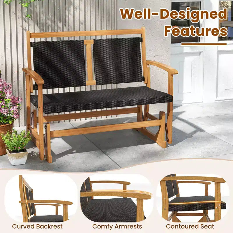 Banc/balancelle de jardin Costway en rotin pour 2 personnes avec cadre en bois d'acacia