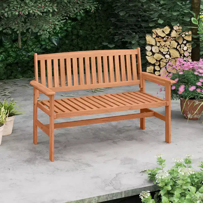 Banc de jardin Costway 2 places avec dossier à lattes et accoudoirs confortables