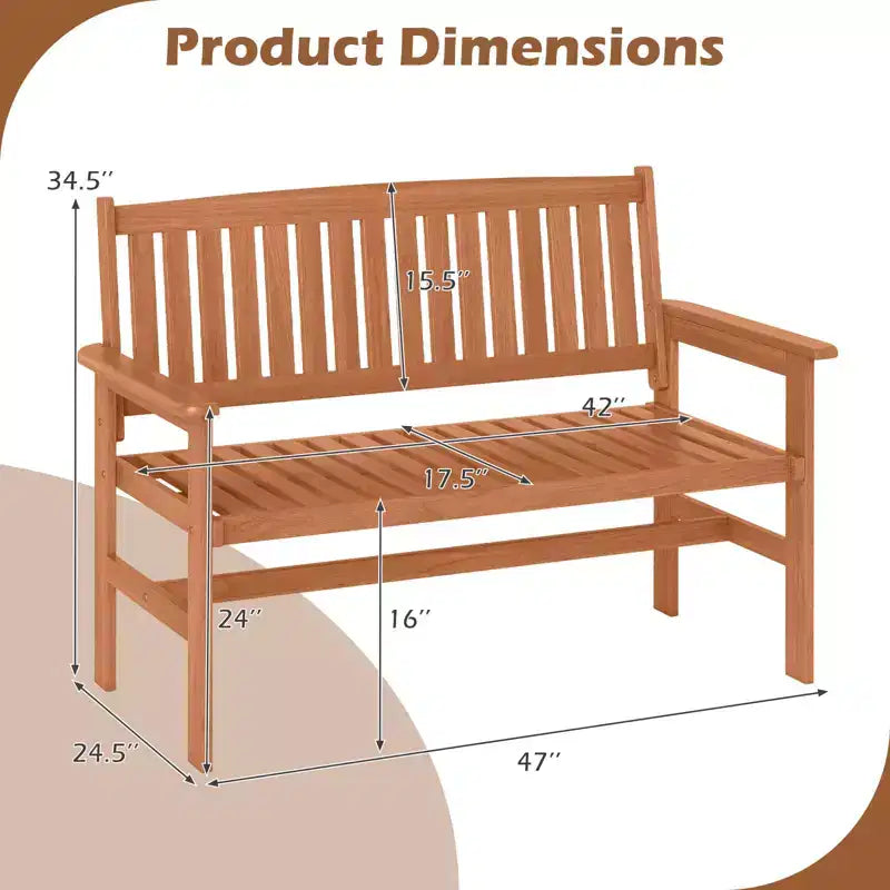 Banc de jardin Costway 2 places avec dossier à lattes et accoudoirs confortables