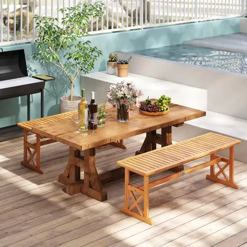 Costway Banc d'extérieur 2 pièces en bois d'acacia de 130 cm avec assise à lattes et cadre en X