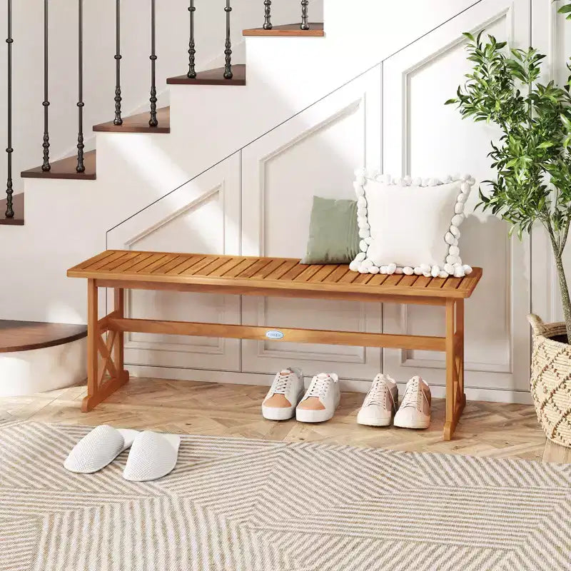 Costway Banc d'extérieur 2 pièces en bois d'acacia de 130 cm avec assise à lattes et cadre en X