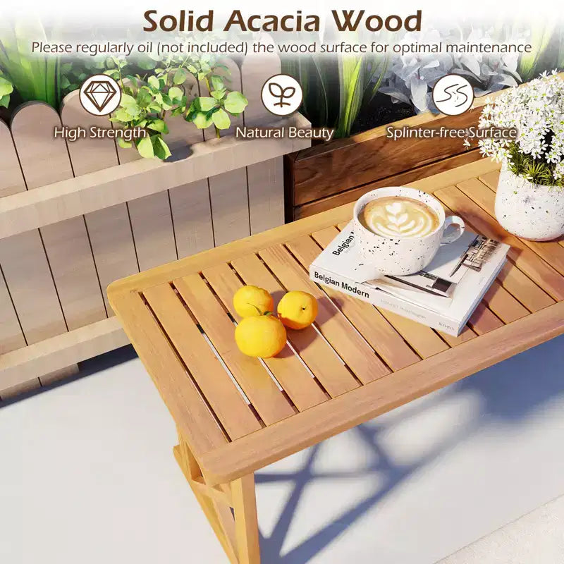 Costway Banc d'extérieur 2 pièces en bois d'acacia de 130 cm avec assise à lattes et cadre en X