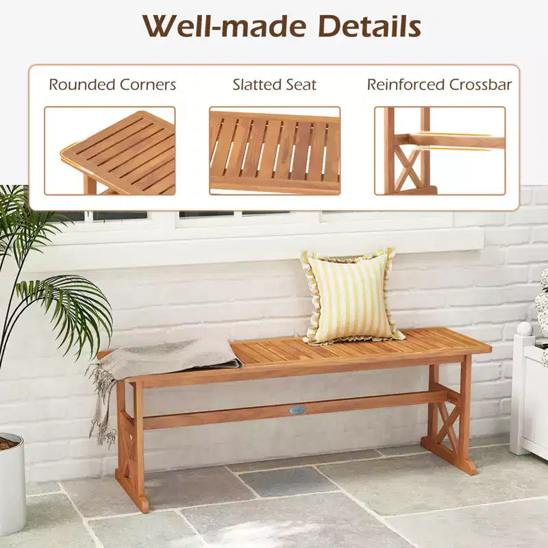 Costway Banc d'extérieur 2 pièces en bois d'acacia de 130 cm avec assise à lattes et cadre en X