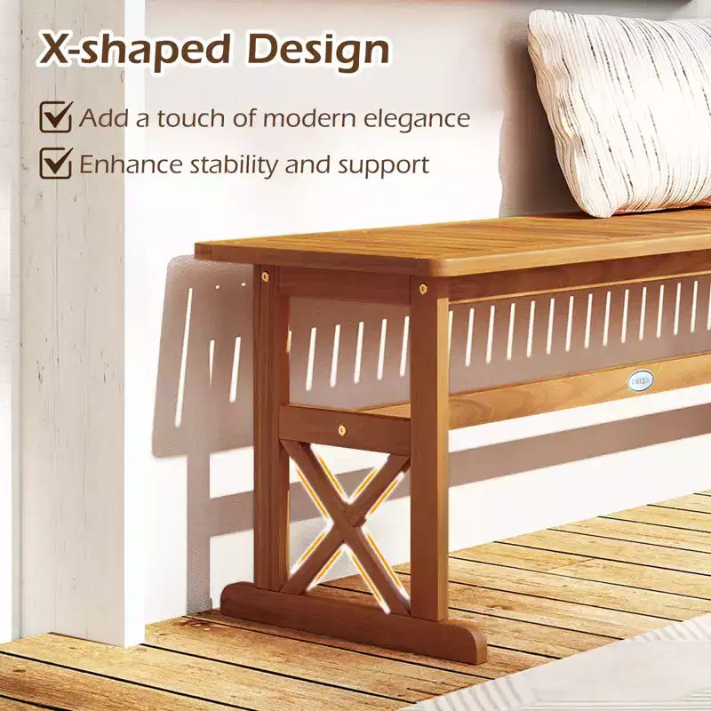 Costway Banc d'extérieur 2 pièces en bois d'acacia de 130 cm avec assise à lattes et cadre en X