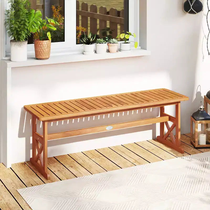 Costway Banc d'extérieur 2 pièces en bois d'acacia de 130 cm avec assise à lattes et cadre en X