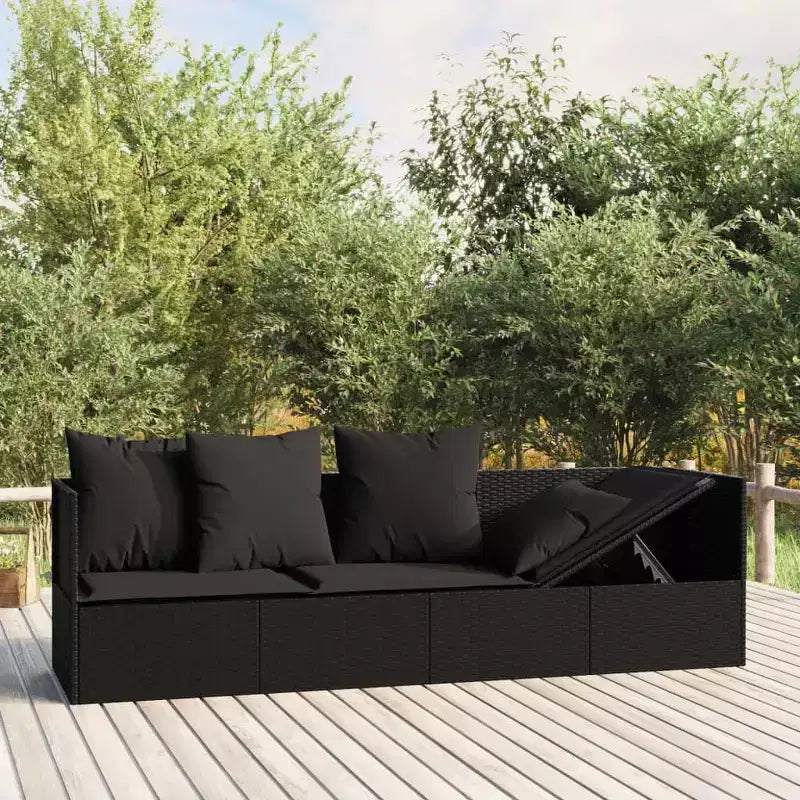 vidaXL Lit de repos d'extérieur en résine tressée noire avec grands accoudoirs réglables