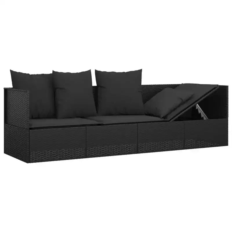 vidaXL Lit de repos d'extérieur en résine tressée noire avec grands accoudoirs réglables
