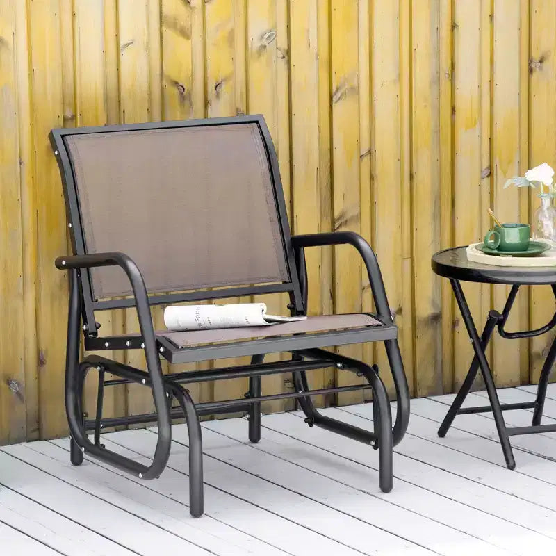 Chaise longue à bascule pour porche avec structure en acier et tissu en maille respirant marron