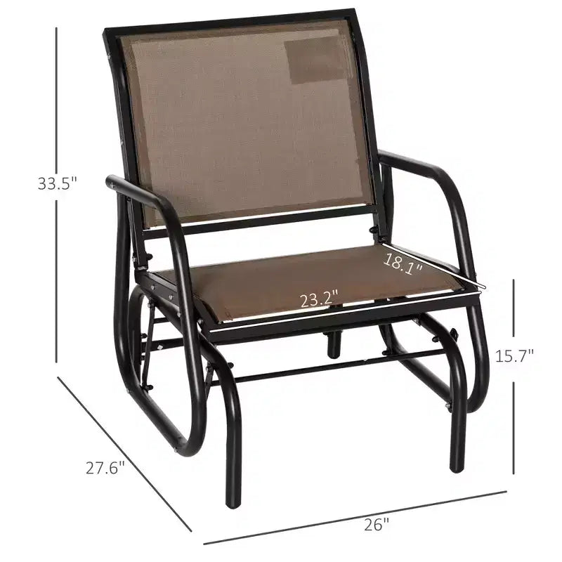Chaise longue à bascule pour porche avec structure en acier et tissu en maille respirant marron