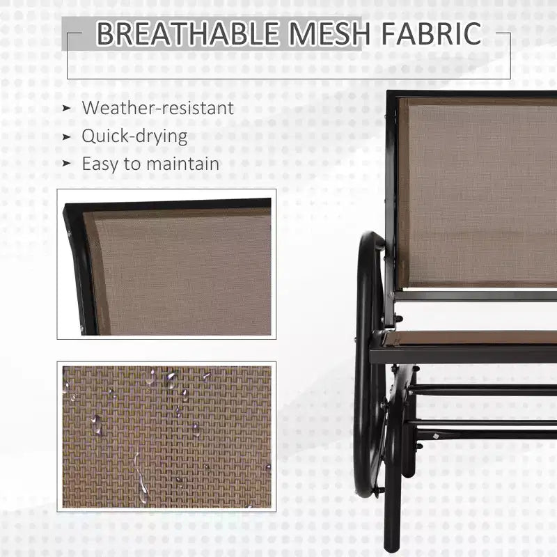 Chaise longue à bascule pour porche avec structure en acier et tissu en maille respirant marron