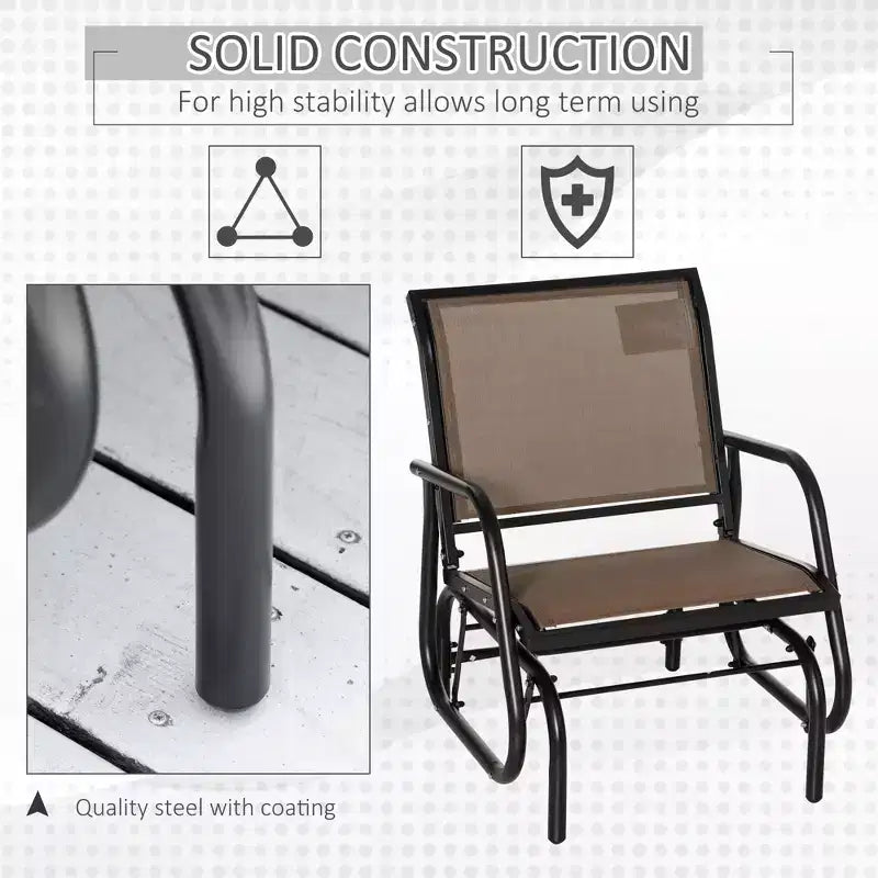 Chaise longue à bascule pour porche avec structure en acier et tissu en maille respirant marron