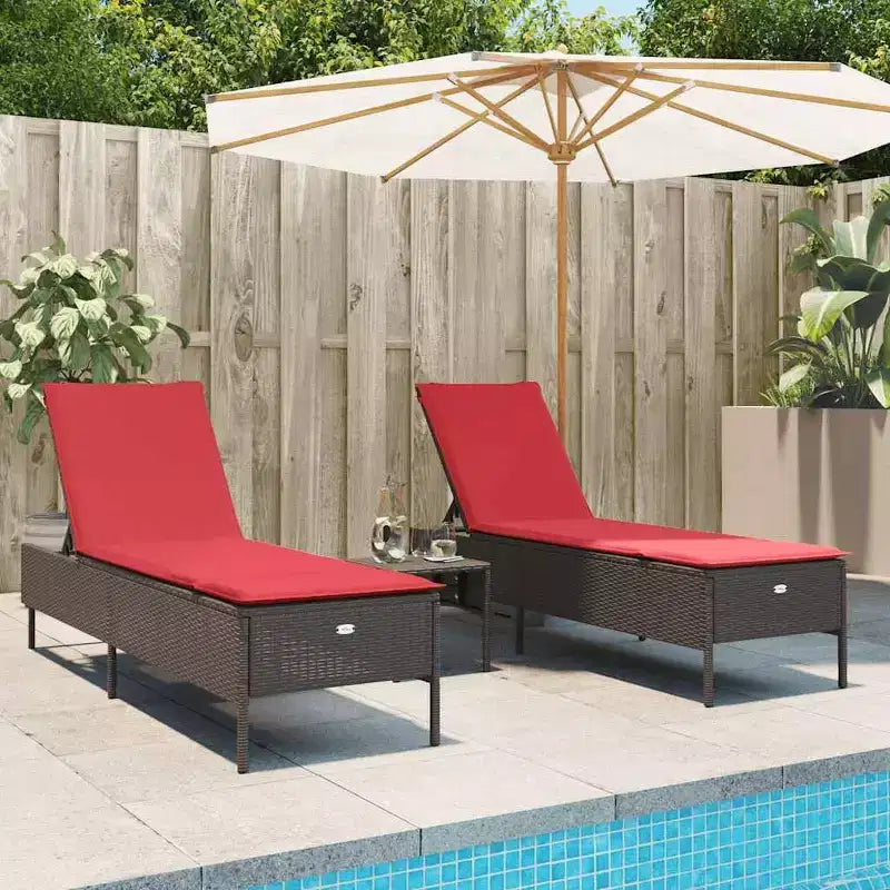 vidaXL Chaise longue de jardin en rotin PE avec housses amovibles extra longues