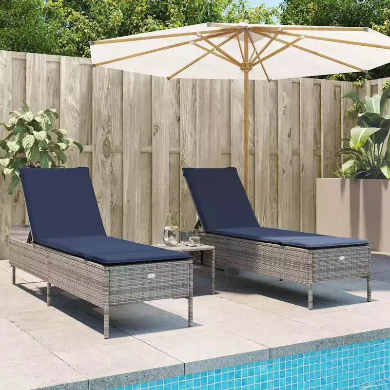 vidaXL Chaise longue de jardin en rotin PE avec housses amovibles extra longues
