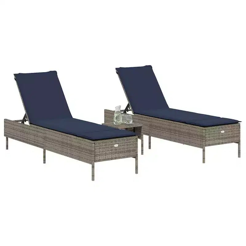 vidaXL Chaise longue de jardin en rotin PE avec housses amovibles extra longues