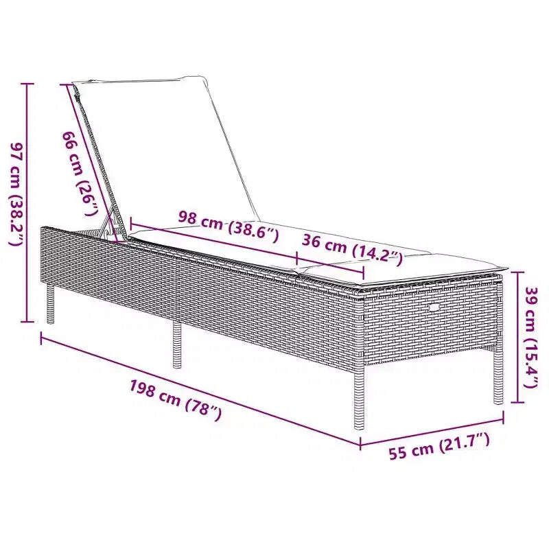 vidaXL Chaise longue de jardin en rotin PE avec housses amovibles extra longues