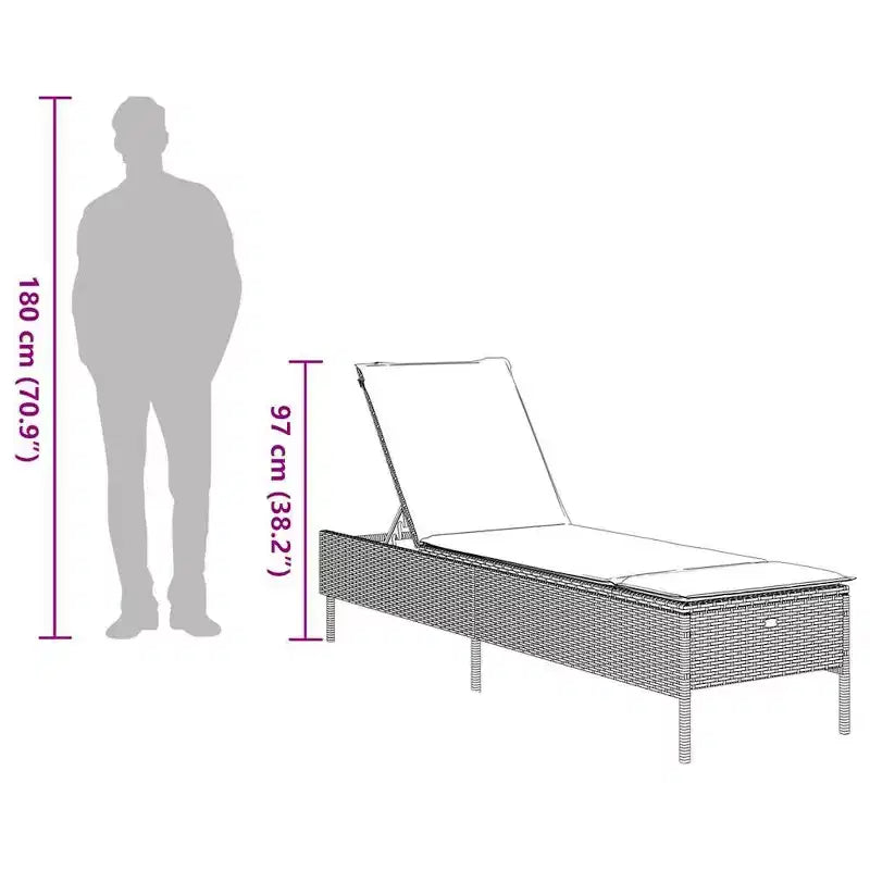 vidaXL Chaise longue de jardin en rotin PE avec housses amovibles extra longues