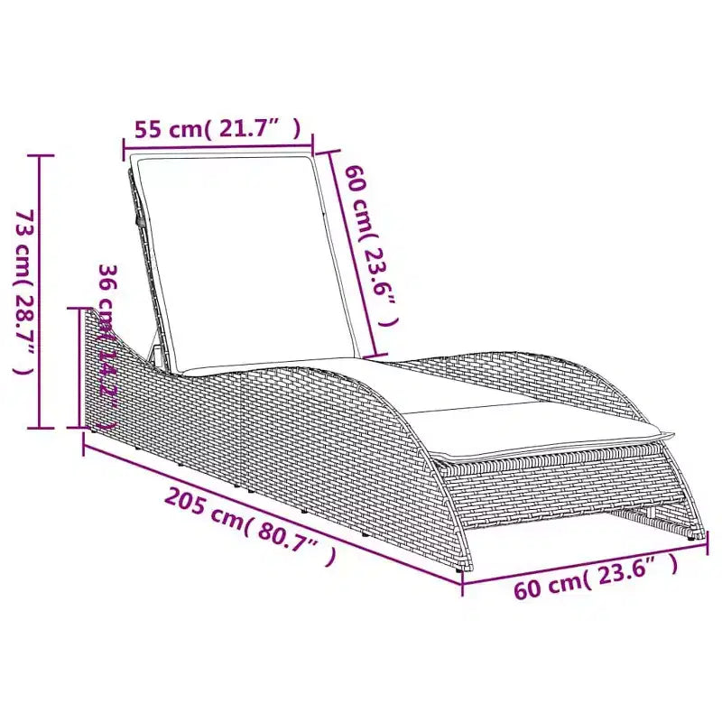 vidaXL Bain de soleil avec coussin 60x205x73 cm Résine tressée