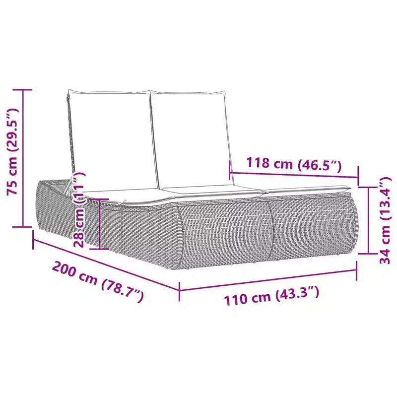 vidaXL Double Bain de Soleil avec Coussins Résine Tressée