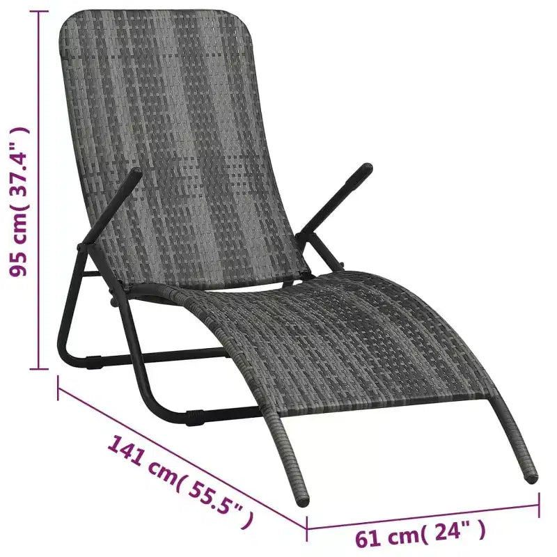 vidaXL Chaise longue grise en rotin PE et acier enduit de poudre