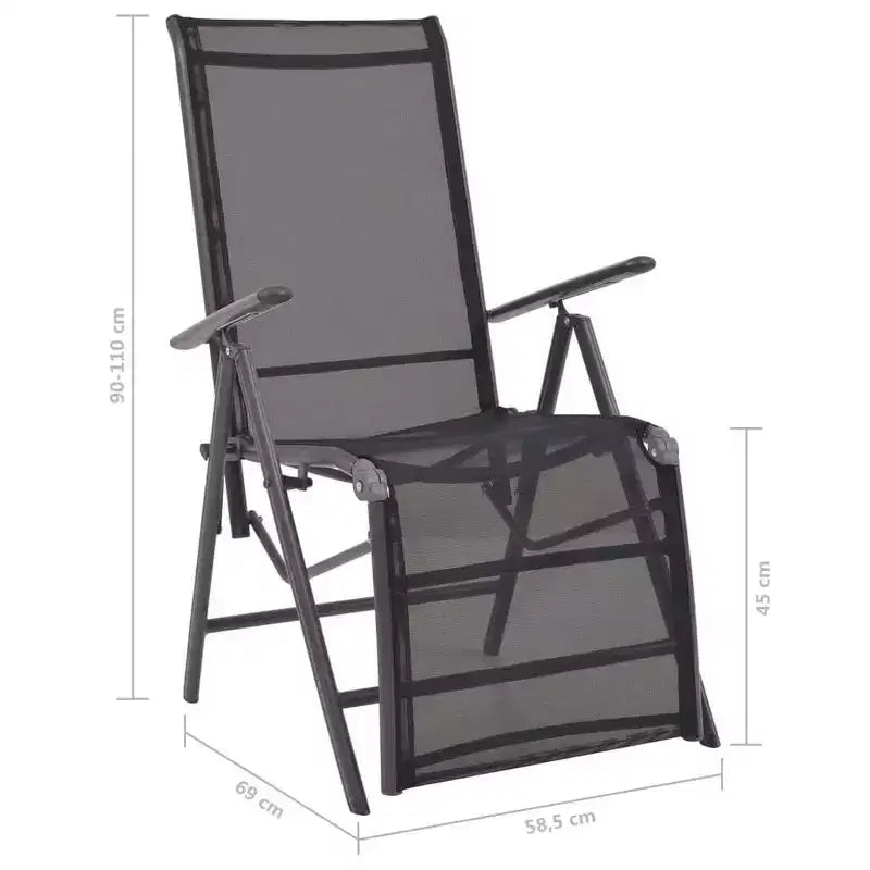 vidaXL Bain de soleil noir en aluminium avec accoudoirs réglables