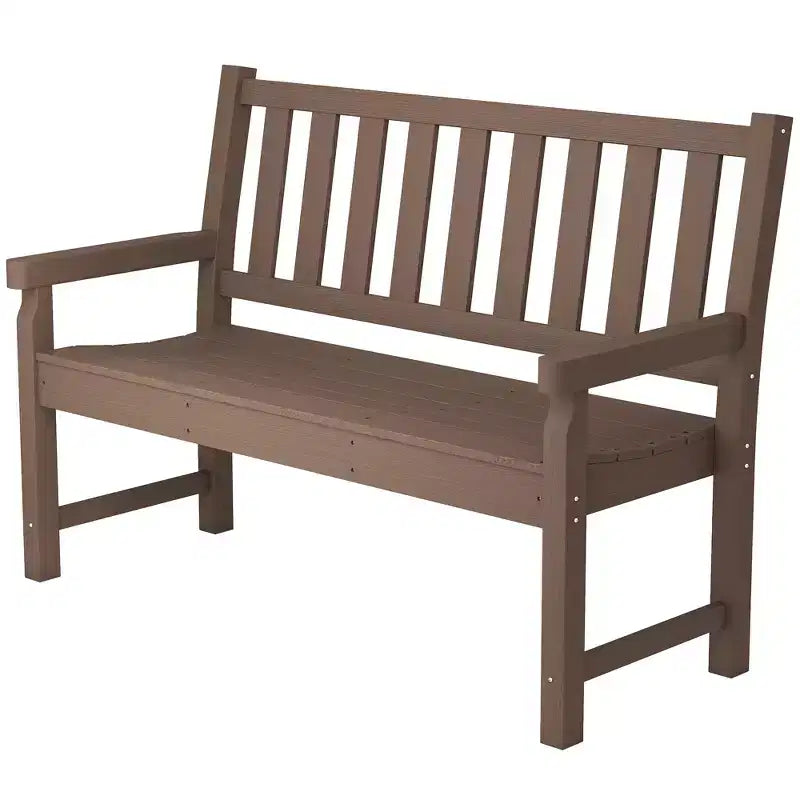 Banc d'extérieur Outsunny, banc de jardin 124 cm en PEHD toutes saisons, banc de patio 2 places avec capacité de 240 kg, siège incurvé pour jardin