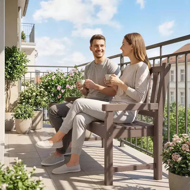Banc d'extérieur Outsunny, banc de jardin 124 cm en PEHD toutes saisons, banc de patio 2 places avec capacité de 240 kg, siège incurvé pour jardin