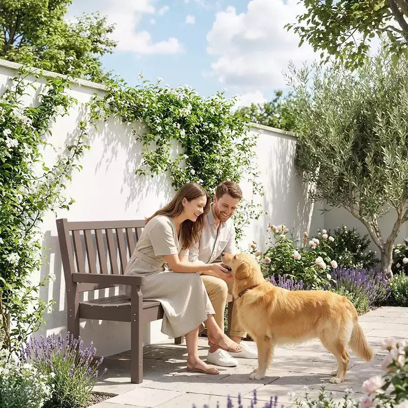 Banc d'extérieur Outsunny, banc de jardin 124 cm en PEHD toutes saisons, banc de patio 2 places avec capacité de 240 kg, siège incurvé pour jardin