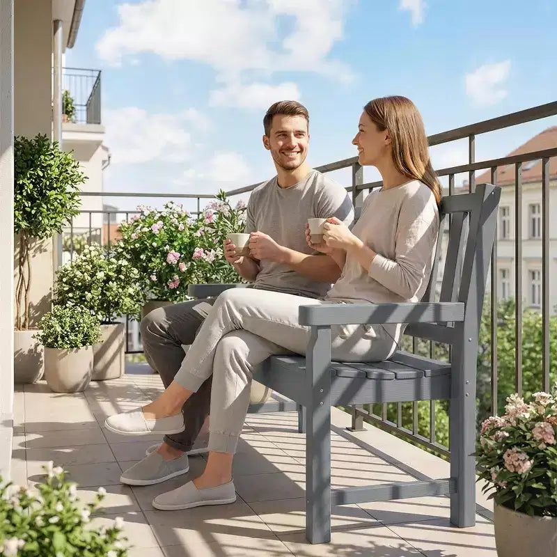 Banc d'extérieur Outsunny, banc de jardin 124 cm en PEHD toutes saisons, banc de patio 2 places avec capacité de 240 kg, siège incurvé pour jardin