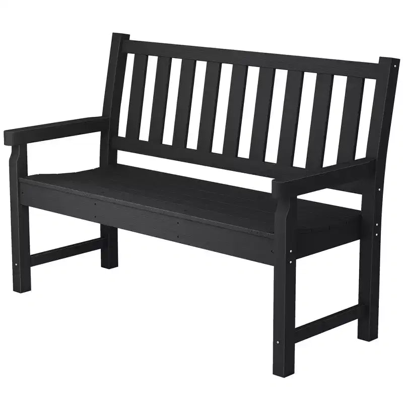 Banc d'extérieur Outsunny, banc de jardin 124 cm en PEHD toutes saisons, banc de patio 2 places avec capacité de 240 kg, siège incurvé pour jardin