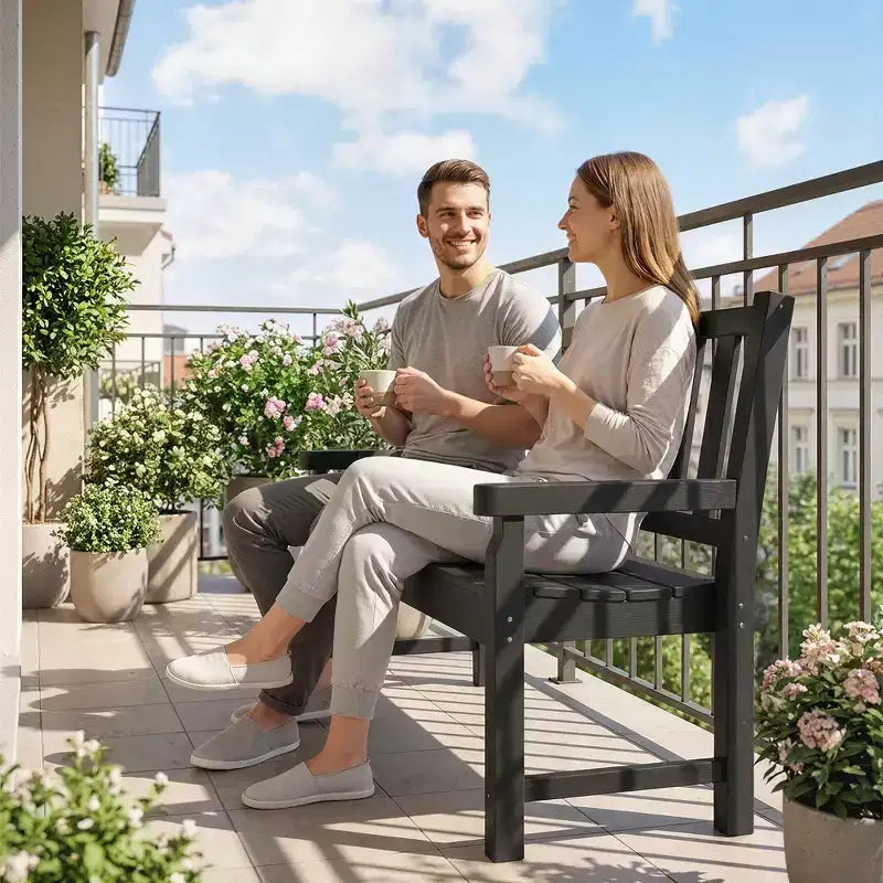 Banc d'extérieur Outsunny, banc de jardin 124 cm en PEHD toutes saisons, banc de patio 2 places avec capacité de 240 kg, siège incurvé pour jardin