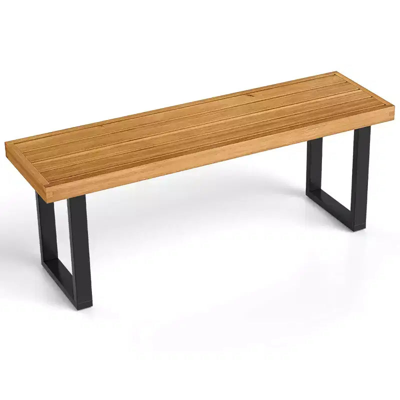 Costway 1/2 PCS 48 Acacia Wood Bench for 2 with Metal Legs & Adjustable Foot Pads for Entryway