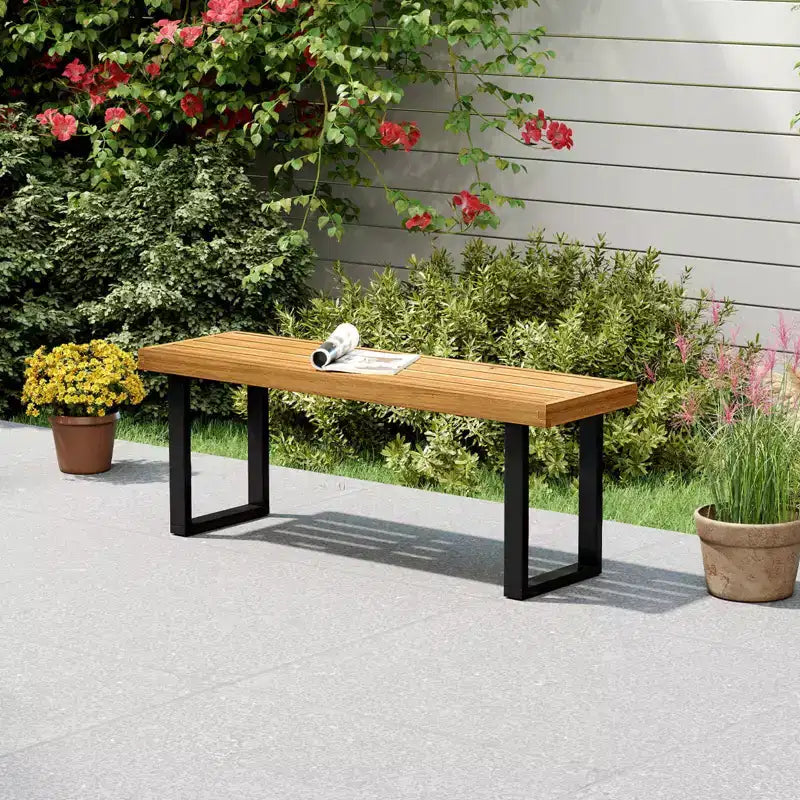 Banc Costway 1/2 PCS 48 en Bois d'Acacia pour 2 avec Pieds en Métal et Patins Réglables pour Entrée