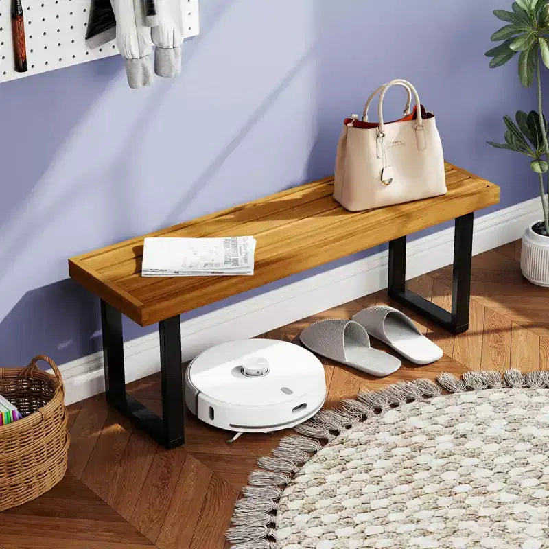 Banc Costway 1/2 PCS 48 en Bois d'Acacia pour 2 avec Pieds en Métal et Patins Réglables pour Entrée