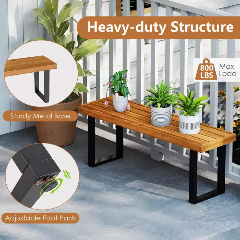 Banc Costway 1/2 PCS 48 en Bois d'Acacia pour 2 avec Pieds en Métal et Patins Réglables pour Entrée