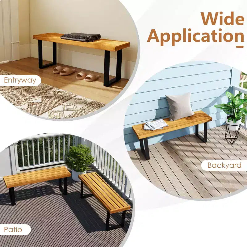 Banc Costway 1/2 PCS 48 en Bois d'Acacia pour 2 avec Pieds en Métal et Patins Réglables pour Entrée