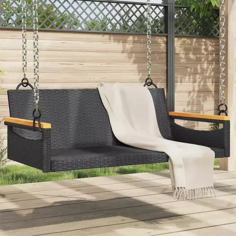 vidaXL Banc de jardin noir en rotin PE, acier poudré, bois d'acacia massif