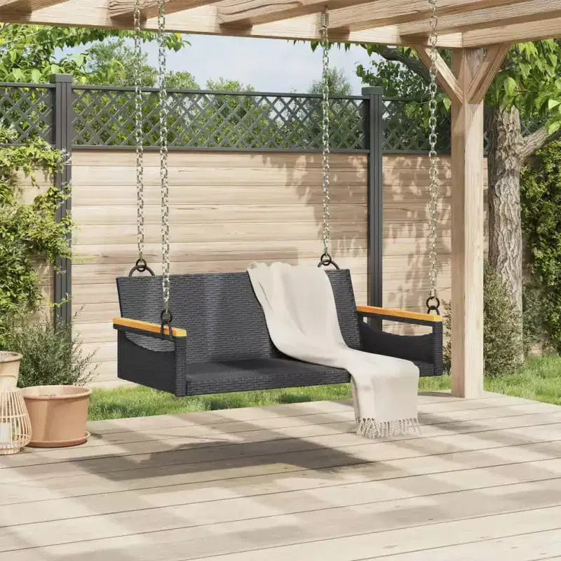 vidaXL Banc de jardin noir en rotin PE, acier poudré, bois d'acacia massif