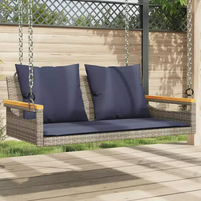 vidaXL Banc balançoire de jardin gris, rotin PE bleu marine 2 places Nombreux sièges