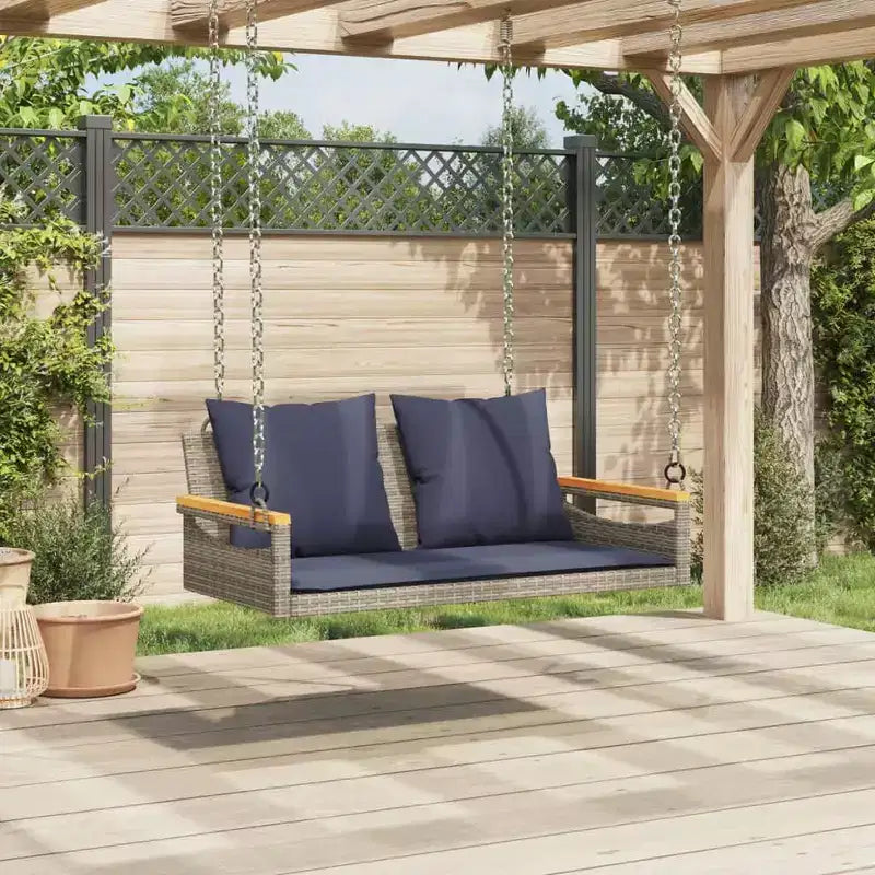 vidaXL Banc balançoire de jardin gris, rotin PE bleu marine 2 places Nombreux sièges