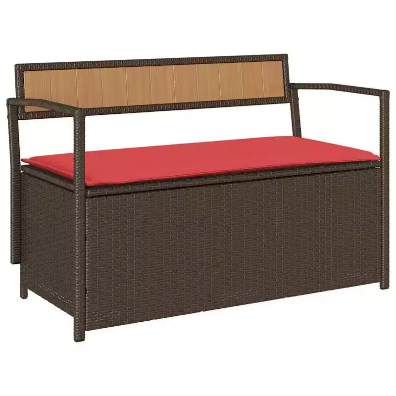 vidaXL Patio Storage Bench with Cushion Brown Poly Rattan