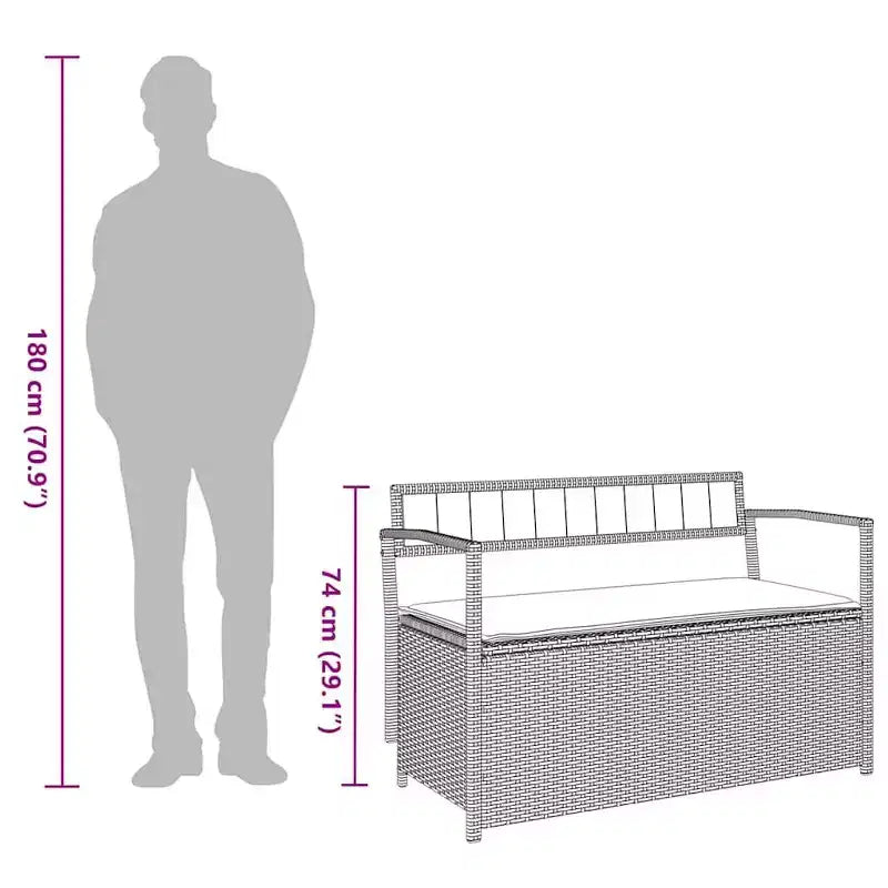 vidaXL Banc de rangement de jardin avec coussin en résine tressée marron