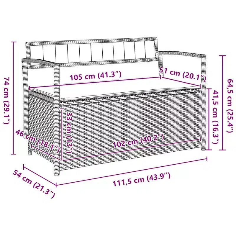 vidaXL Banc de rangement de jardin avec coussin en résine tressée marron