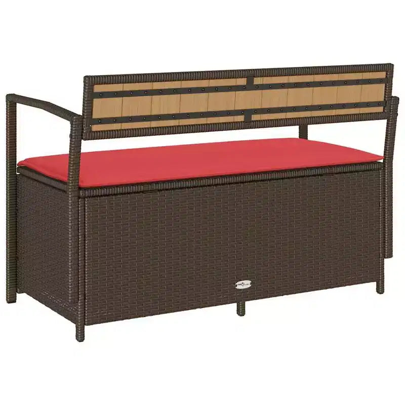 vidaXL Banc de rangement de jardin avec coussin en résine tressée marron