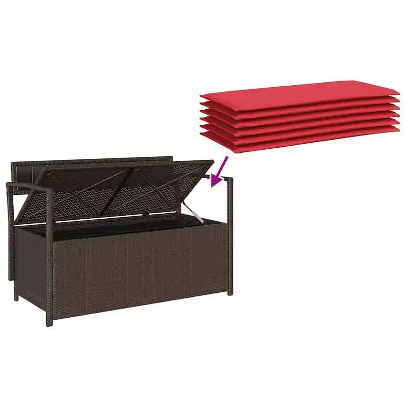 vidaXL Banc de rangement de jardin avec coussin en résine tressée marron